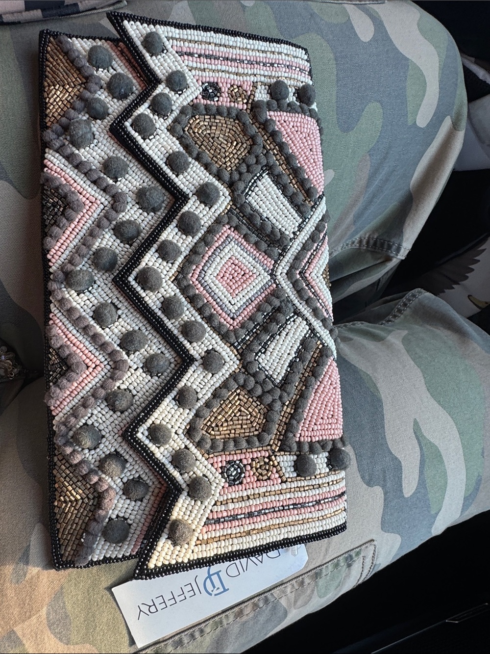 Beaded Pink and Gray Decorative David Jeffery Clutch purse